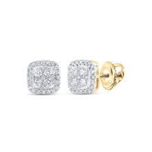  14k Yellow Gold Womens Round Diamond Square Earrings 1/2 Cttw