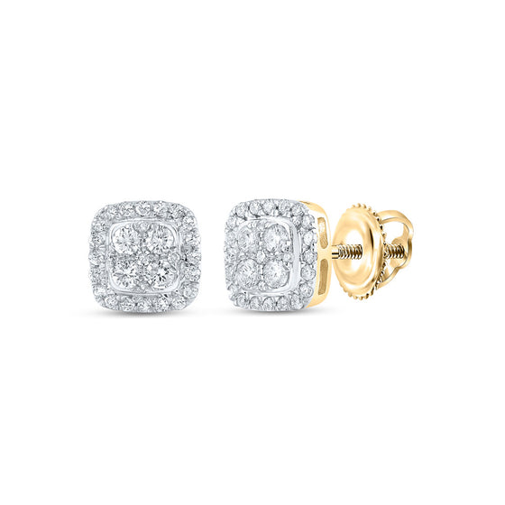 14k Yellow Gold Womens Round Diamond Square Earrings 1/2 Cttw