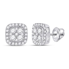  14k White Gold Womens Round Diamond Square Earrings 1/2 Cttw