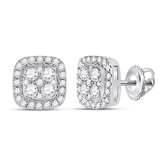 14k White Gold Womens Round Diamond Square Earrings 1/2 Cttw