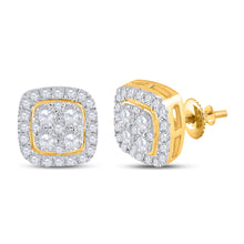  14k Yellow Gold Womens Round Diamond Square Earrings 3/4 Cttw
