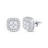 14k White Gold Womens Round Diamond Square Earrings 3/4 Cttw