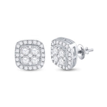  14k White Gold Womens Round Diamond Square Earrings 3/4 Cttw