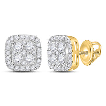  14k Yellow Gold Womens Round Diamond Square Earrings 7/8 Cttw
