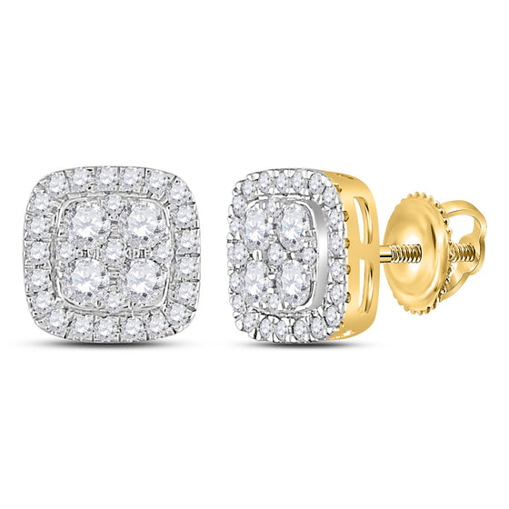 14k Yellow Gold Womens Round Diamond Square Earrings 7/8 Cttw