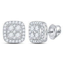  14k White Gold Womens Round Diamond Square Cluster Earrings 7/8 Cttw