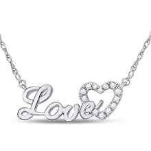  10k White Gold Womens Round Diamond Love Heart Pendant Necklace 1/6 Cttw