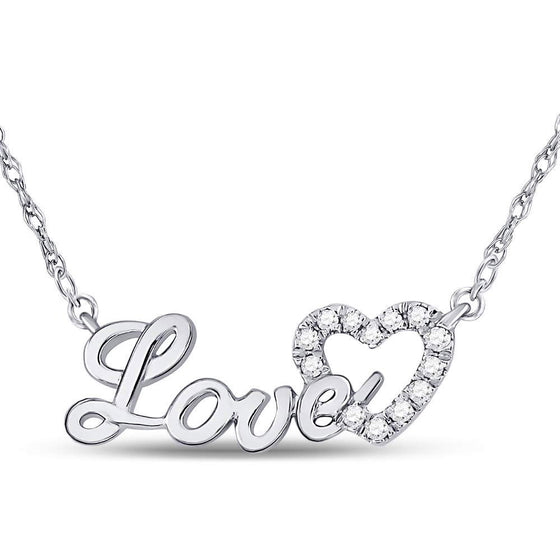 10k White Gold Womens Round Diamond Love Heart Pendant Necklace 1/6 Cttw