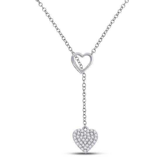 14k White Gold Womens Round Diamond Slide Heart Necklace 1/6 Cttw