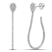  14k White Gold Womens Round Diamond Fashion Teardrop Hoop Earrings 3/4 Cttw