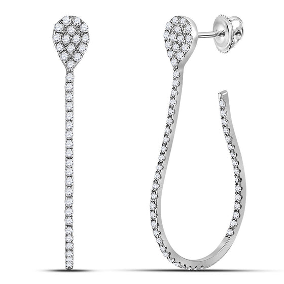 14k White Gold Womens Round Diamond Fashion Teardrop Hoop Earrings 3/4 Cttw