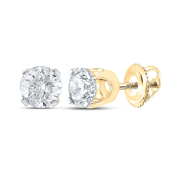 14k Yellow Gold Unisex Round Diamond Solitaire Stud Earrings 1-3/8 Cttw