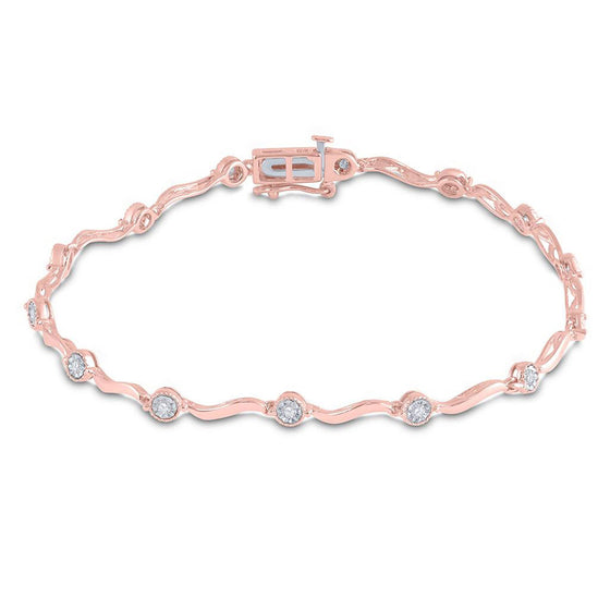 10k Rose Gold Womens Round Diamond Link Fashion Bracelet 1/4 Cttw