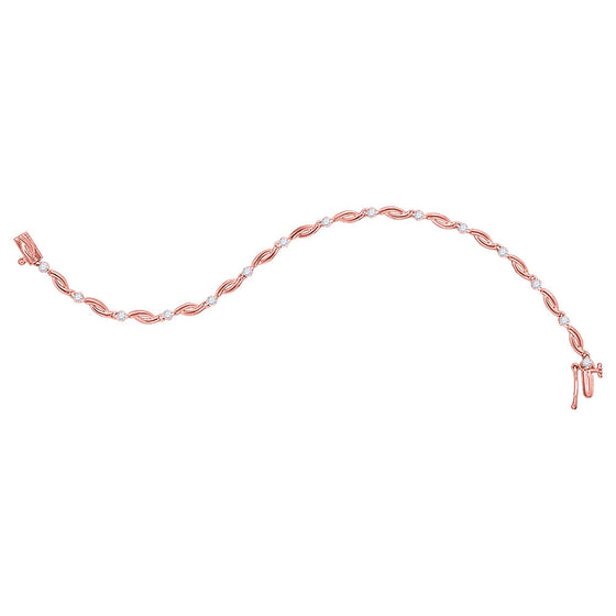 10k Rose Gold Womens Round Diamond Twist Link Bracelet 1/4 Cttw