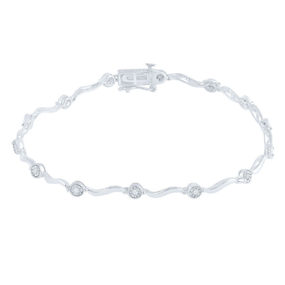 10k White Gold Womens Round Diamond Fashion Bracelet 1/4 Cttw