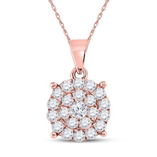  10k Rose Gold Womens Round Diamond Cluster Pendant 1 Cttw