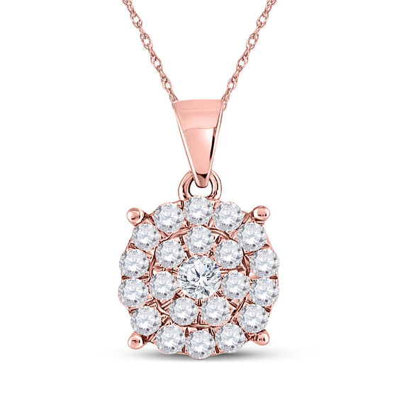 10k Rose Gold Womens Round Diamond Cluster Pendant 1 Cttw