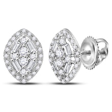  14k White Gold Womens Round Baguette Diamond Oval Cluster Earrings 1/3 Cttw