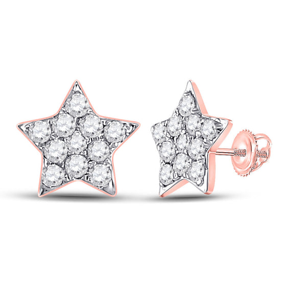 14k Rose Gold Womens Round Diamond Star Earrings 1/6 Cttw