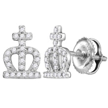  14k White Gold Womens Round Diamond Crown Cross Stud Earrings 1/6 Cttw