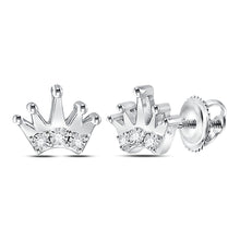  Sterling Silver Womens Round Diamond Crown Fashion Earrings 1/20 Cttw