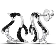  14k White Gold Womens Round Black Color Enhanced Diamond Penguin Stud Earrings 1/4 Cttw