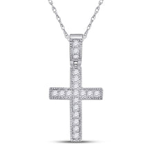  14k White Gold Womens Round Diamond Milgrain Cross Pendant 1/5 Cttw