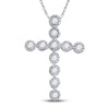 14k White Gold Womens Round Diamond Paternoster Cross Pendant 1/8 Cttw