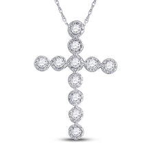  14k White Gold Womens Round Diamond Paternoster Cross Pendant 1/8 Cttw