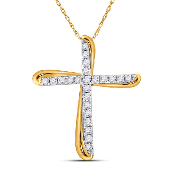 14k Two-tone Gold Womens Round Diamond Cross Pendant 1/8 Cttw