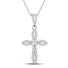  14k White Gold Womens Round Diamond Cross Pendant 1/6 Cttw