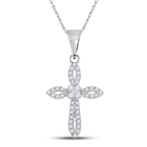 14k White Gold Womens Round Diamond Cross Pendant 1/6 Cttw