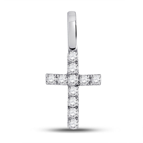 14k White Gold Womens Round Diamond Dainty Cross Pendant 1/10 Cttw