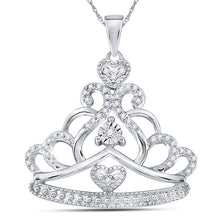  14k White Gold Womens Round Diamond Crown Tiara Fashion Pendant 1/6 Cttw