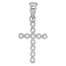  14k White Gold Womens Round Diamond Cross Pendant 1/10 Cttw