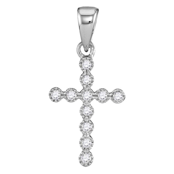14k White Gold Womens Round Diamond Cross Pendant 1/10 Cttw