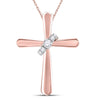 14k Rose Gold Womens Round Diamond Cross Pendant 1/10 Cttw