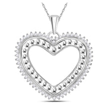  14k White Gold Womens Round Diamond Beaded Heart Pendant 1/4 Cttw
