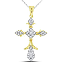  14k Yellow Gold Womens Round Diamond Fleur Cross Pendant 1/4 Cttw