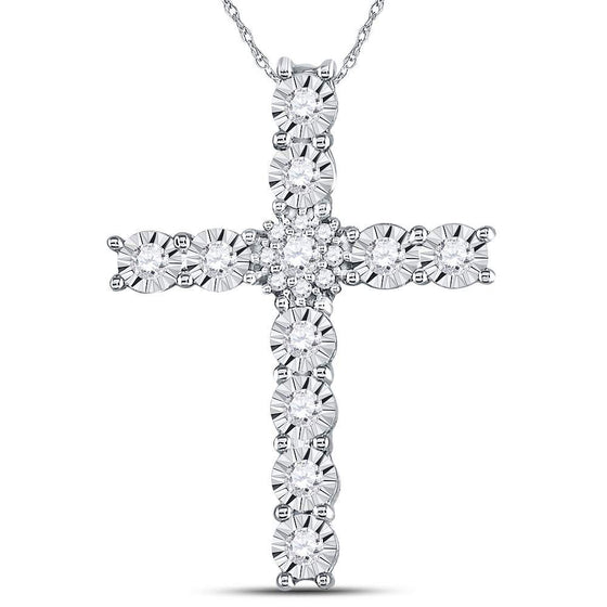 14k White Gold Womens Round Diamond Cross Pendant 3/8 Cttw