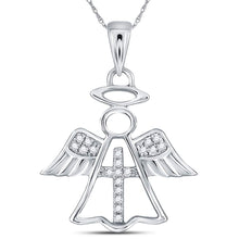  14k White Gold Womens Round Diamond Angel Cross Religious Pendant 1/20 Cttw