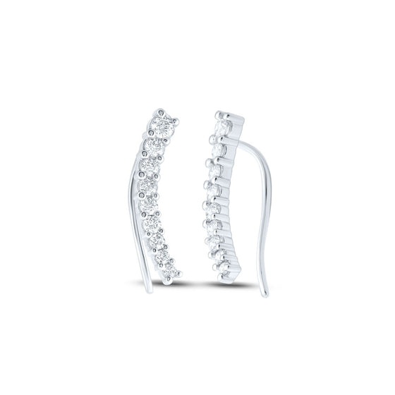 10k White Gold Womens Round Diamond Graduated Climber Earrings 1 Cttw