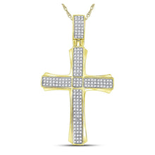  10k Yellow Gold Mens Round Diamond Cross Charm Pendant 3/8 Cttw