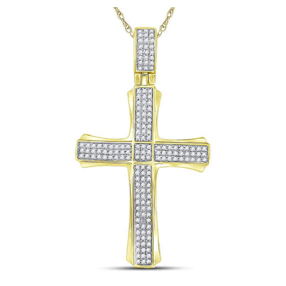 10k Yellow Gold Mens Round Diamond Cross Charm Pendant 3/8 Cttw