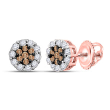  14k Rose Gold Womens Round Brown Diamond Cluster Earrings 1/2 Cttw