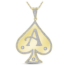  10k Yellow Gold Mens Round Diamond Ace of Spades Charm Pendant 5/8 Cttw