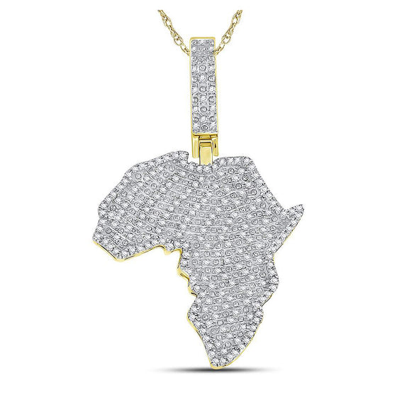 10k Yellow Gold Mens Round Diamond Africa Charm Pendant 5/8 Cttw
