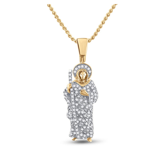 14k Yellow Gold Mens Round Diamond Jesus Saint Charm Pendant 3/8 Cttw