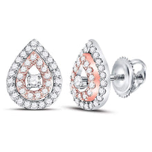  10k Two-tone Gold Womens Round Diamond Teardrop Earrings 1/3 Cttw