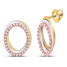  10k Tri-Tone Gold Womens Round Diamond Oval Earrings 1/5 Cttw